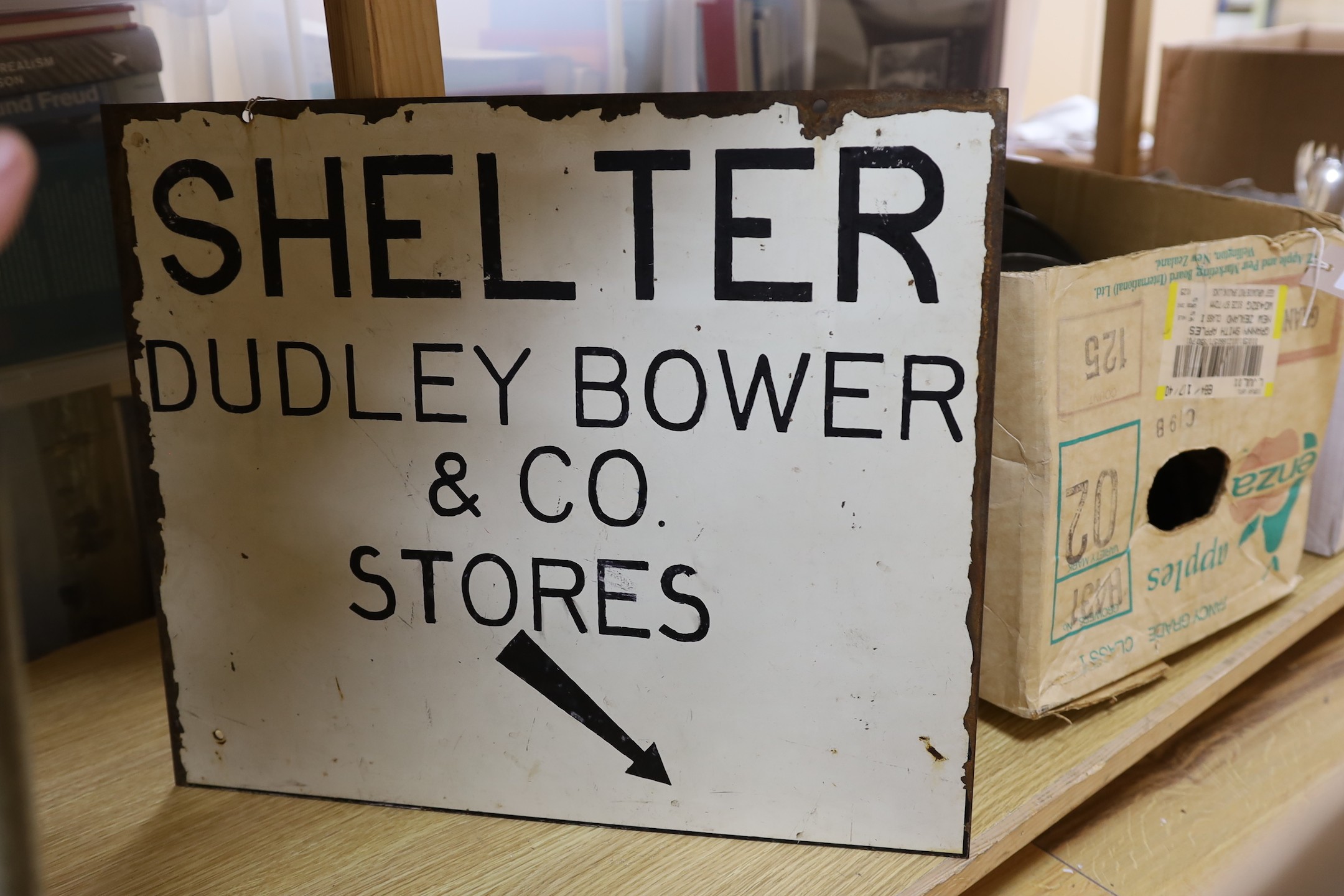 An Air Raid Shelter enamel sign, 61 x 77cm, and four other signs